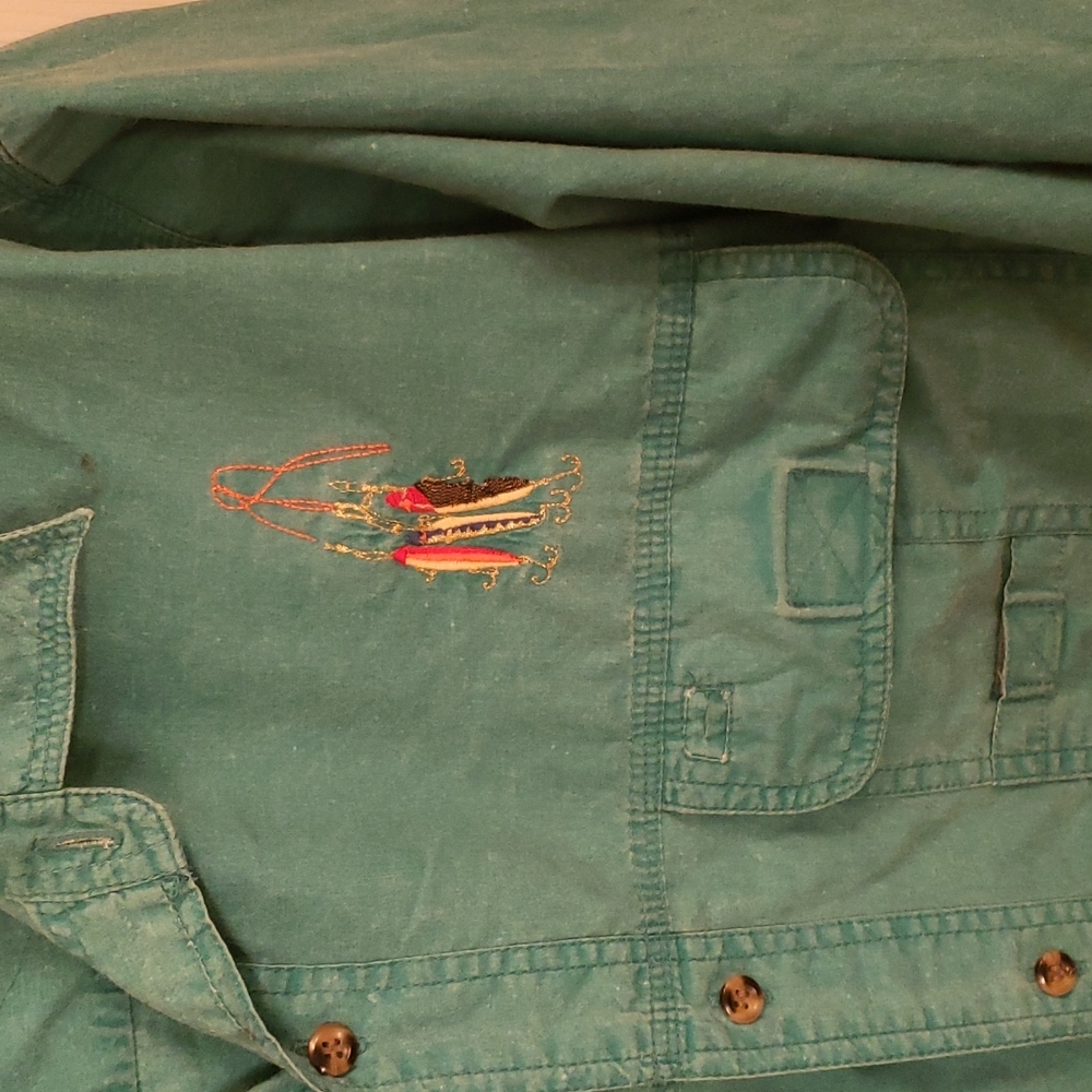 Teal Blue Bimini Bay Fishing Shirt Large